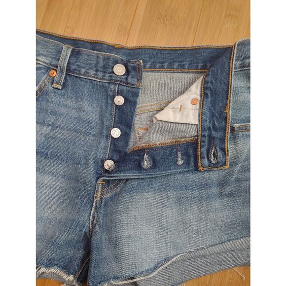 Levi's 501 Shorts Denim Jean High Waist Cutoff Button Fly Sz 29 - Picture 2 of 7